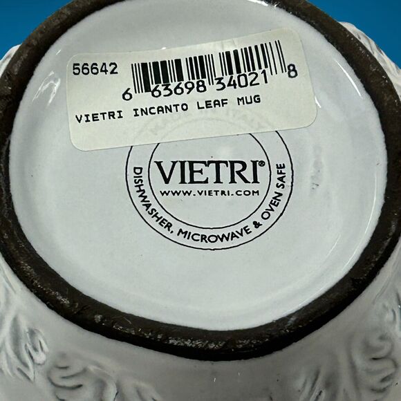 Set Of 2 Vietri Incanto Leaf Stone White Coffee Tea Mugs Handmade In Italy NWT - Picture 3 of 16